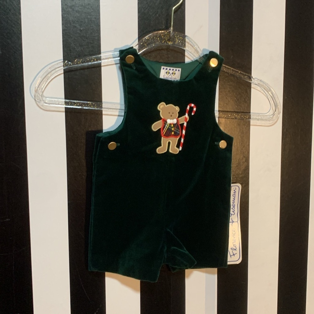 Vintage Dead Stock Green Velvet Holiday Outfit For Baby 6/9 Mo High End Boutique - Picture 9 of 15